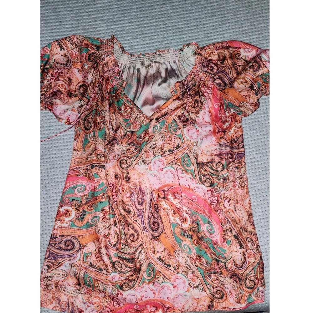 Philosophy Paisley Print Smocked Neck V Neck Tunic‎ Top XS